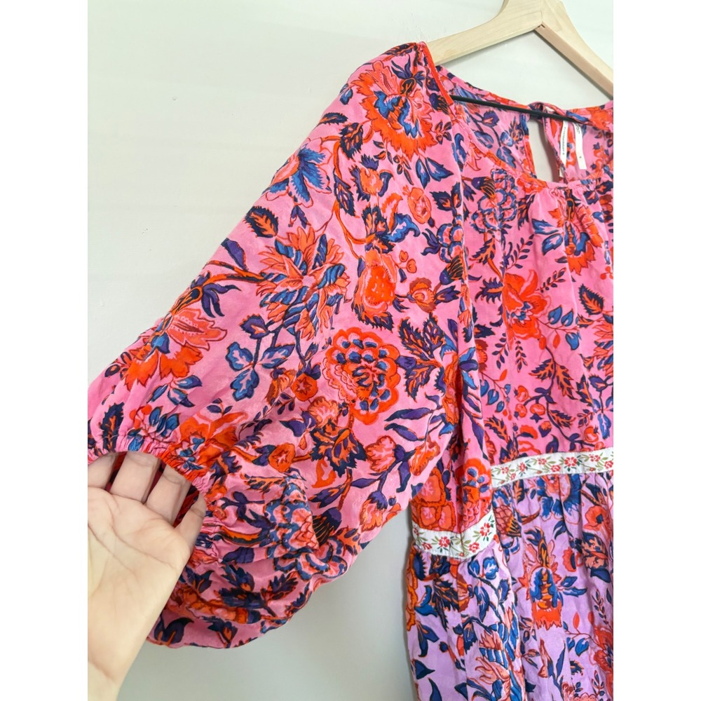 Anthropologie Floral Colorblock Tiered Dress Extra Large - Picture 8 of 9
